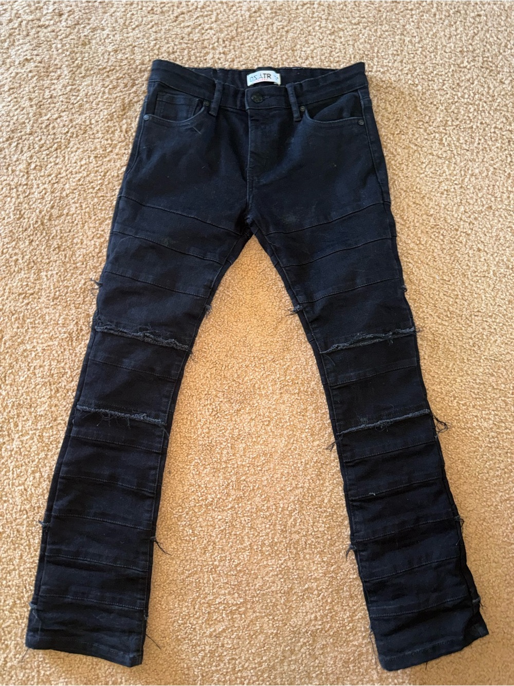 Kids Black Stacked Jeans with Panel Detailing -